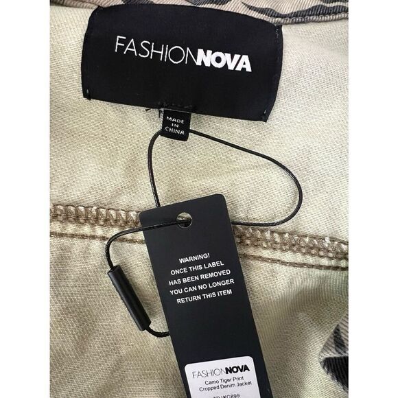 Fashion Nova camo tiger print cropped denim jacket medium edgy streetwear - Picture 6 of 6